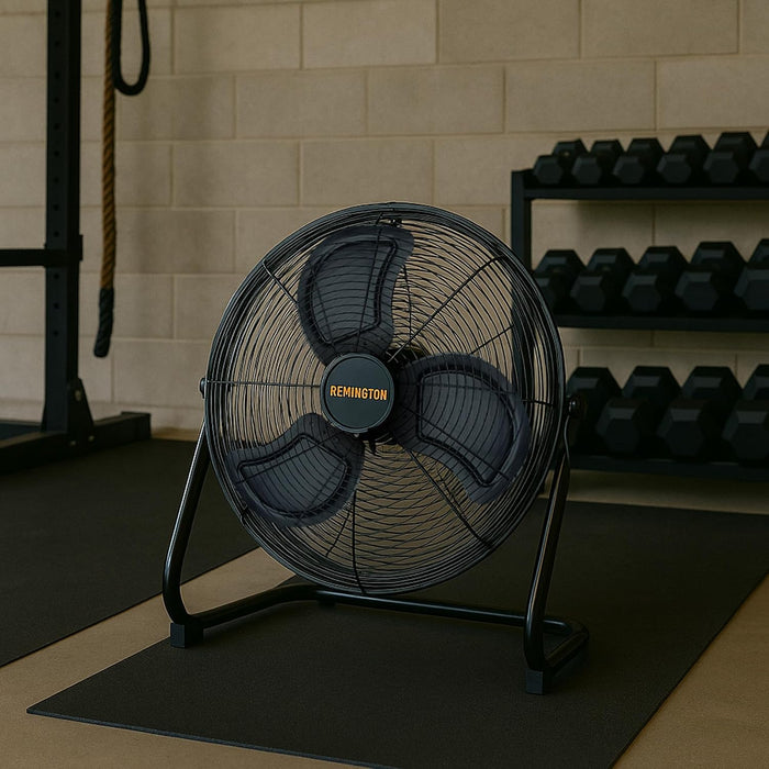 Remington 20REM-F High Velocity Floor Fan, 3 Speed Portable Cooling Unit, Heavy Duty Metal Airflow for Large Shops, Garages, and Warehouses, 20 Inch, Black