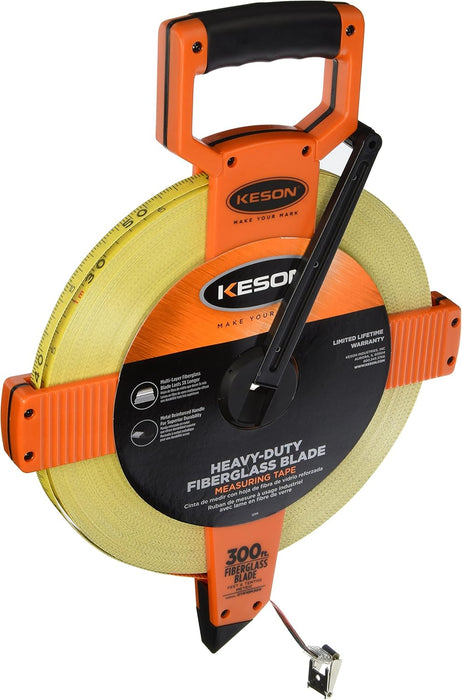 Keson OTR10M300 Open Reel Fiberglass Tape Measure Reel with Double Hook (Graduations: 1/10, 1/100 & m, cm, 2mm), 100M / 300-Foot