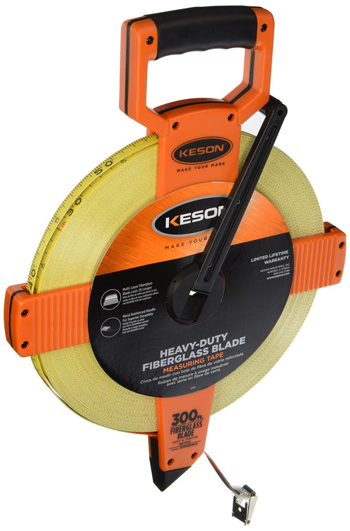 Keson OTR10M300 Open Reel Fiberglass Tape Measure Reel with Double Hook (Graduations: 1/10, 1/100 & m, cm, 2mm), 100M / 300-Foot