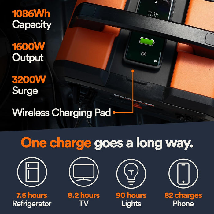 Generac (8025) GB1000 1086Wh Portable Power Station with Lithium-Ion Battery, Clean Emission-Free Power - Wireless Charging Pad and Compact Design, Camping, RV, Indoor/Outdoor Use, Orange/Black