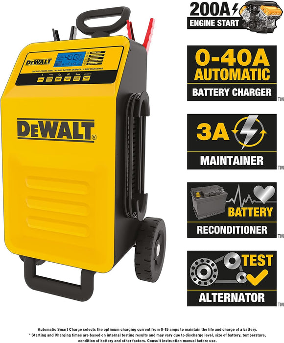 DEWALT DXAE200 Professional Rolling 40 Amp Battery Charger, 3 Amp Maintainer with 200 Amp Engine Start