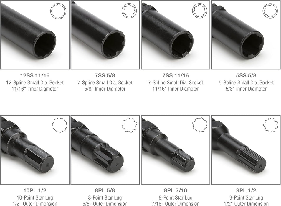 Steelman Pro 78537 16-Piece Locking Lug Nut Master Key Set for Auto Mechanics Variety of Spline Star and Hex Style Keys, Thin-Walled/Extra-Long Lug Keys, Double-Hex Heads