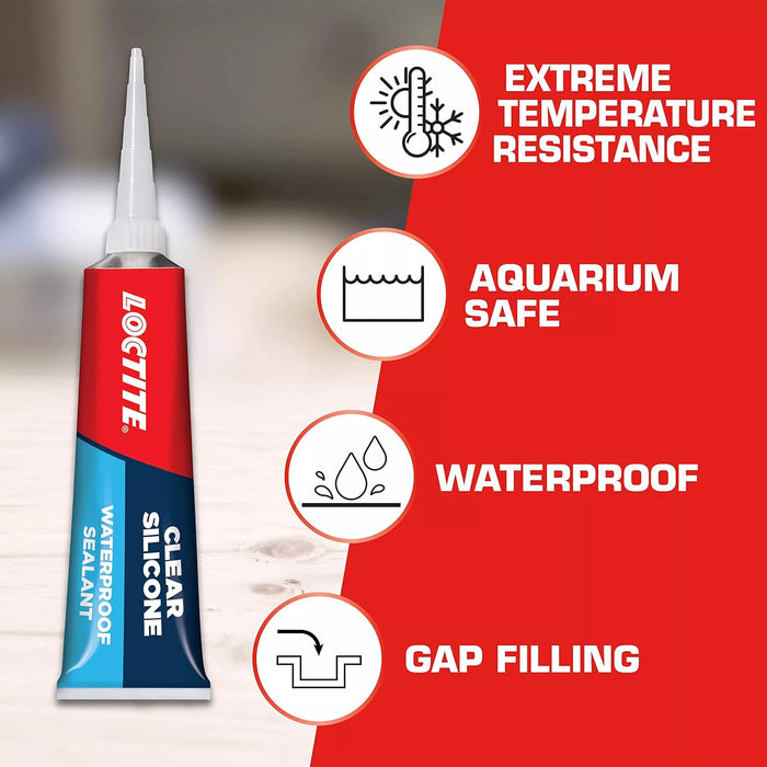 Loctite Silicone Sealant, Clear, 2.7 fl oz Tube, 100% Waterproof Sealant for Glass, Ceramic, Wood, Plastic & More