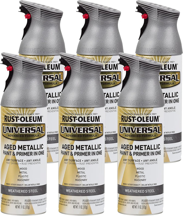 Rust-Oleum 285073 Universal All Surface Aged Metallic Spray Paint, 11 oz, Weathered Steel (Pack of 6)