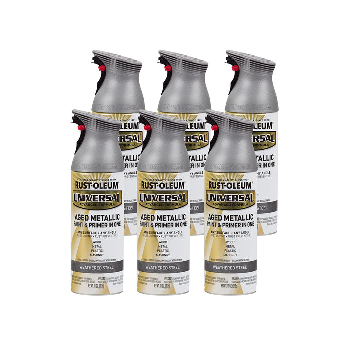 Rust-Oleum 285073 Universal All Surface Aged Metallic Spray Paint, 11 oz, Weathered Steel (Pack of 6)