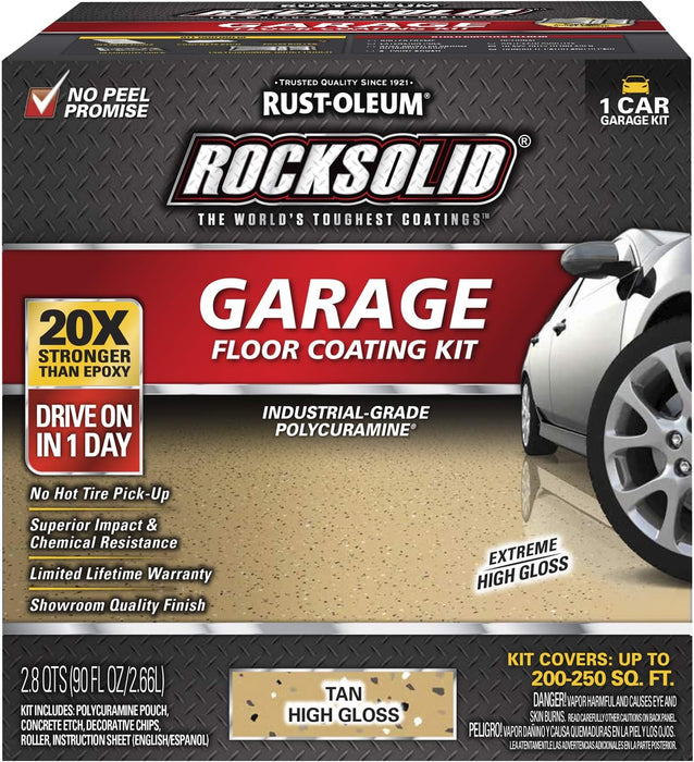 Rust-Oleum 60007 RockSolid Polycuramine Garage Floor Coating, 1 Car Kit, High Gloss Tan