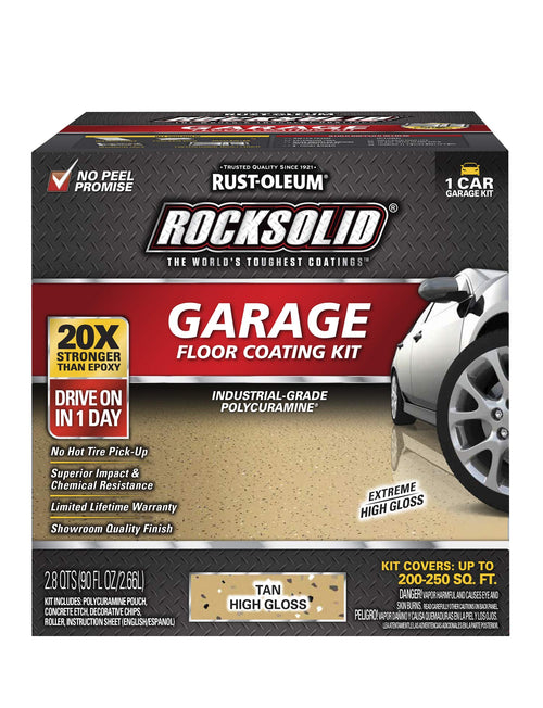 Rust-Oleum 60007 RockSolid Polycuramine Garage Floor Coating, 1 Car Kit, High Gloss Tan