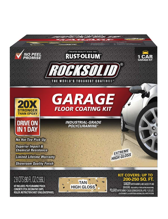 Rust-Oleum 60007 RockSolid Polycuramine Garage Floor Coating, 1 Car Kit, High Gloss Tan