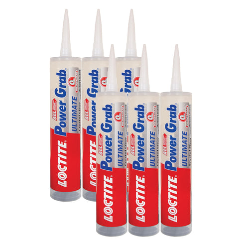 Loctite Power Grab Ultimate Crystal Clear Construction Adhesive, 9 fl oz Cartridge - Versatile Construction Glue for Glass, Wood, Metal & More (Pack of 6)