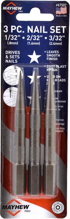 Mayhew Tools 47502 1-2-3/32-Inch Carded Nail Set, 3-Piece