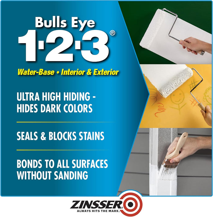 Zinsser 2000 Bulls Eye 1-2-3 Water-Base Primer, 5 Gallon, White, 640 Fl Oz