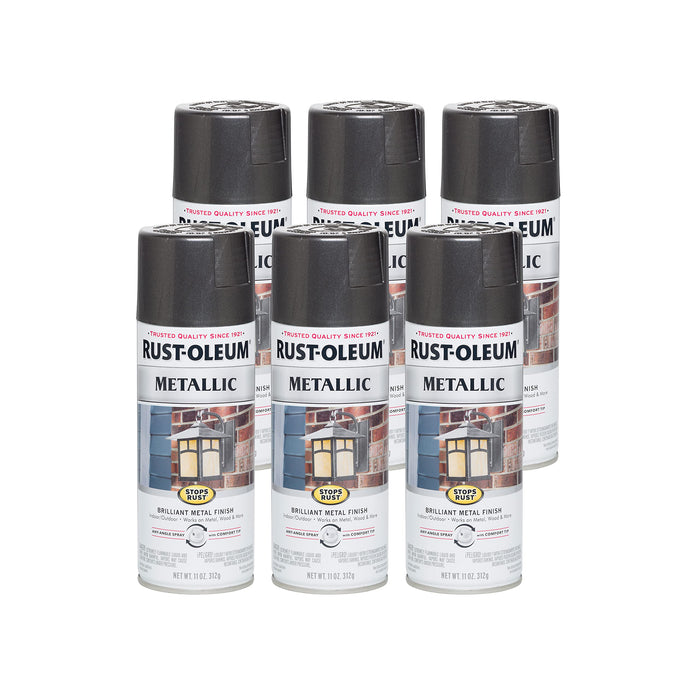 Rust-Oleum 244228 Stops Rust Metallic Spray Paint, 11 oz, Charcoal (Pack of 6)