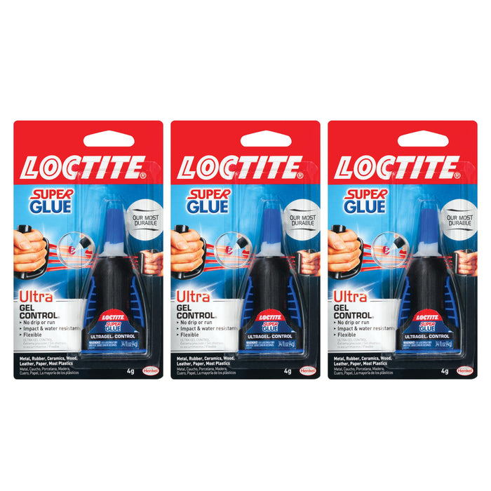 Loctite Super Glue Ultra Gel Control, Clear, 0.14 fl oz Bottle, Superglue for Plastic, Wood, Metal, Crafts & Repair, Cyanoacrylate Adhesive Instant Glue, Quick Dry (Pack of 3)