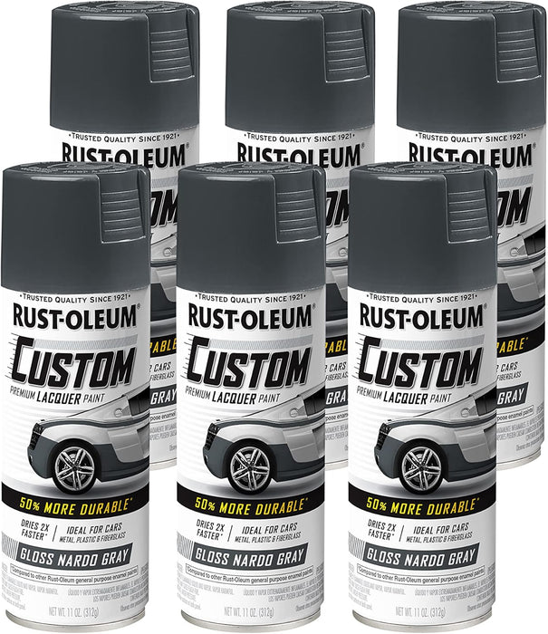 Rust-Oleum 363515 Automotive Premium Custom Lacquer Spray Paint, 11 oz, Gloss Nardo Gray (Pack of 6)