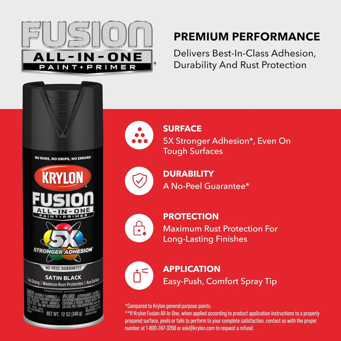 Krylon Fusion All-In-One Adhesive Spray Paint for Indoor/Outdoor Use, Satin Ivory, 12 Ounce (Pack of 1)