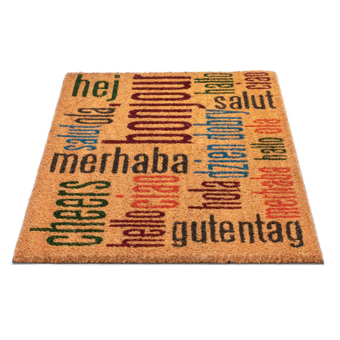 Notrax | C12S1830HW | Notrax Multi-Lingual Hello, Vinyl-Backed Natural Coir Doormat, Entry Mat for Indoor or Outdoor Use, 18"x30", C12 (C12S1830HW)