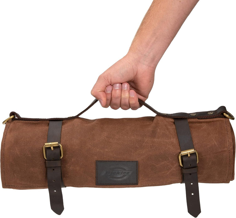 Dickies 57124 Chef Knife Roll Bag Portable Organizer and Cutlery Storage Roll, Waxed Canvas and Leather, Medium
