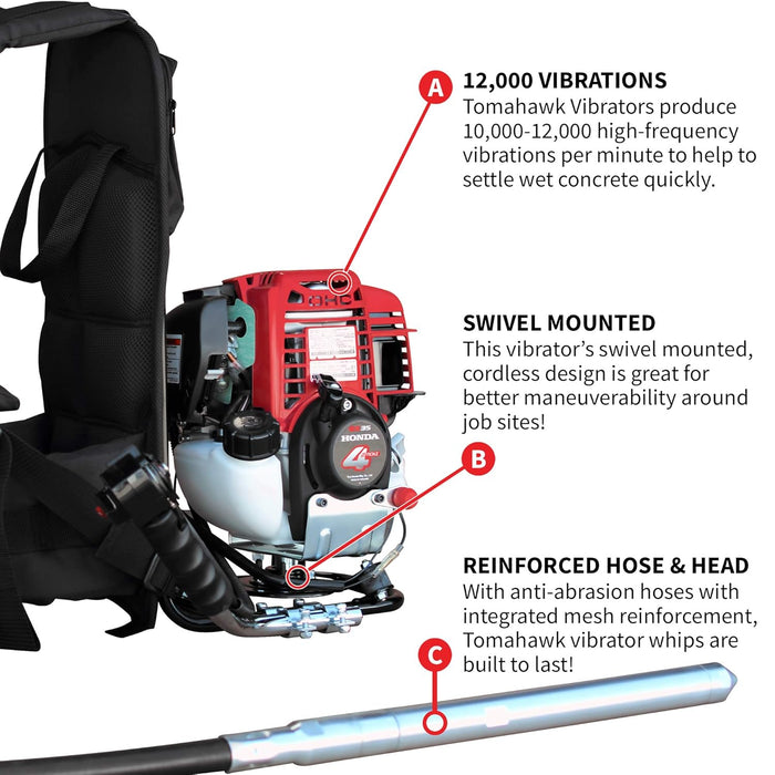 TOMAHAWK 1.6HP Honda Concrete Vibrator (Motor + 16ft Whip + 2" Head)