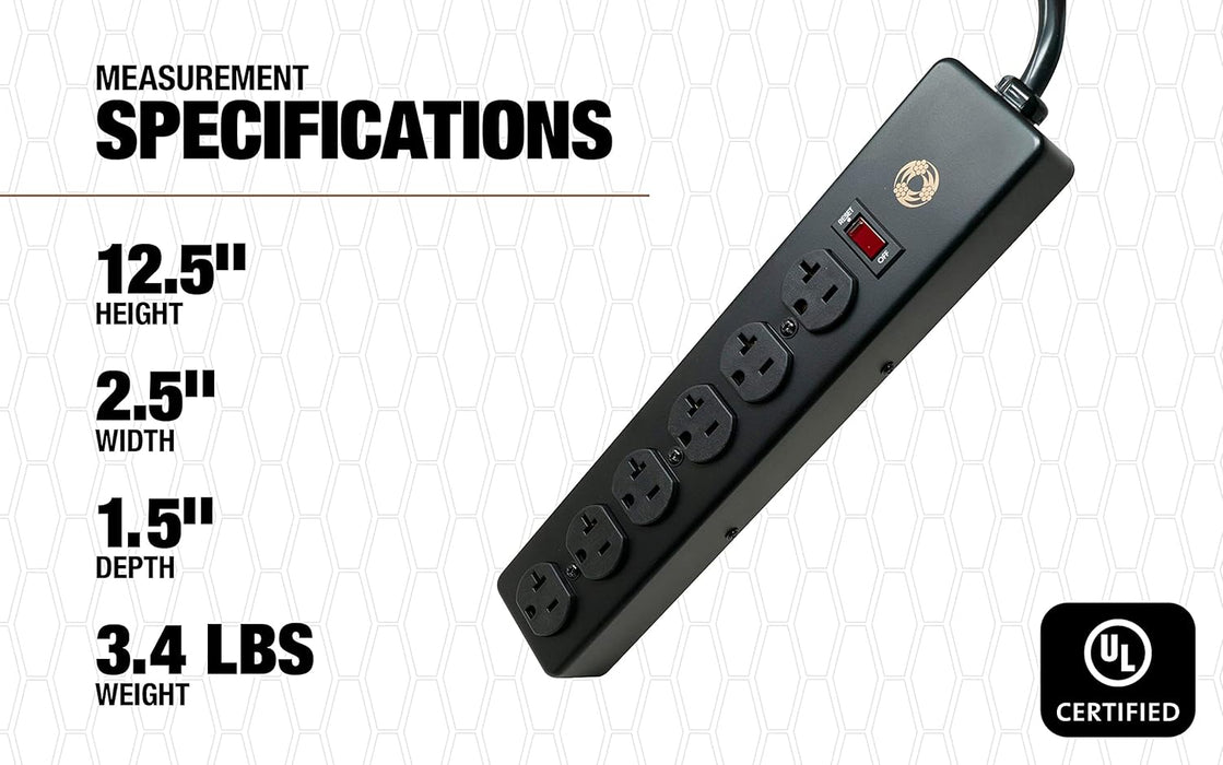 Southwire 5122 20 Amp Rated, 6 Outlet all Metal Power Strip with NEMA 5-20 P&R, 15-foot 12/3 Cord Black 15 ft 6-Outlet 20 Amp