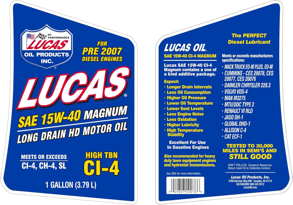 Lucas Oil 10076 SAE 15W-40 Magnum High TBN CI-4 Oil, 1 Gallon