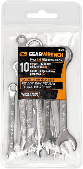 GEARWRENCH 86560 10 Piece SAE Midget Combination Wrench Set