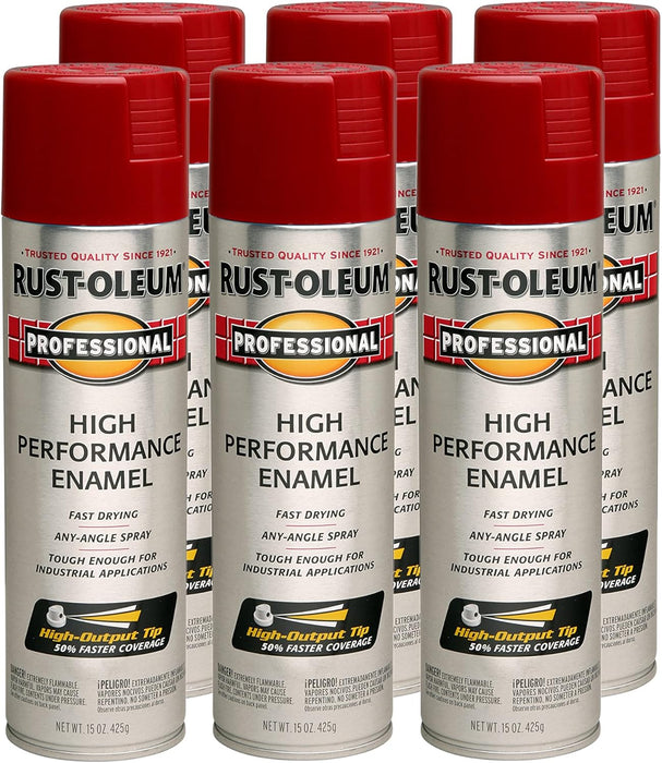 Rust-Oleum 7565838 Professional High Performance Enamel Spray Paint, 15 Oz, Gloss Regal Red (Pack of 6)
