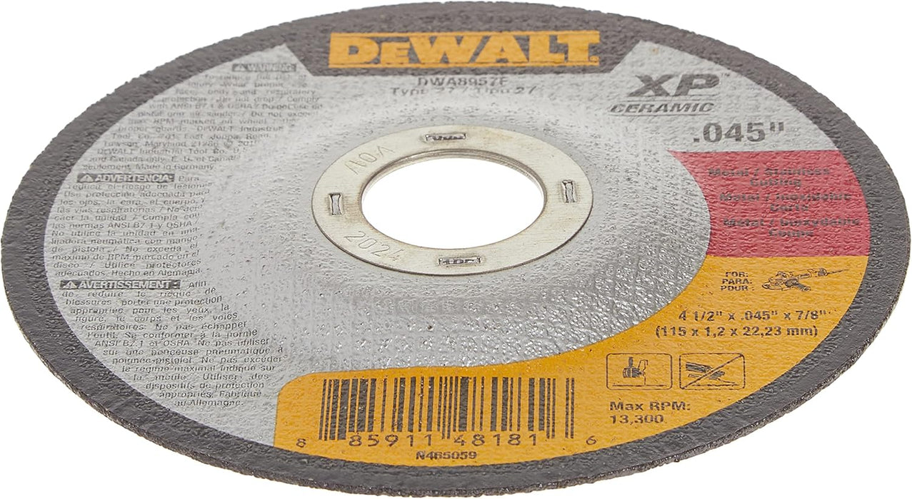 DEWALT DWA8957F T27 XP CER Fast Cut-Off Wheel, 4-1/2" x 0.045" x 7/8"