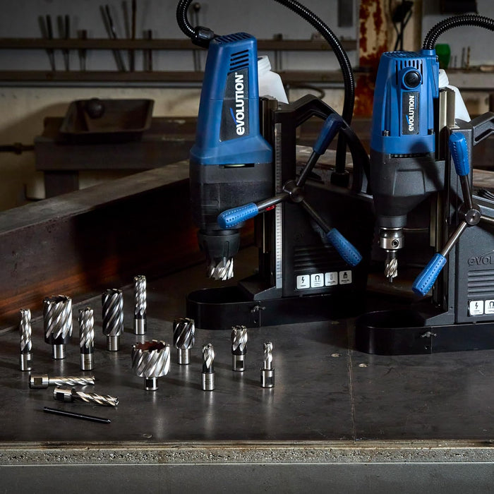 Evolution Power Tools Annular Cutter Kit for Magnetic/Mag Drills, 1 Inch Depth Drill Bit, Mixed Width 7/16 to 1-1/8 Inch, Carry Case Included, Set of 12