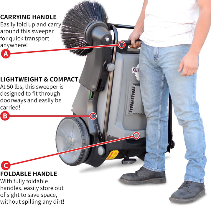 Tomahawk Industrial 38" Walk Behind Push Sweeper with Triple Power Side Brooms Floor Cleaning of Dust Litter Grass Sweeper, 38"