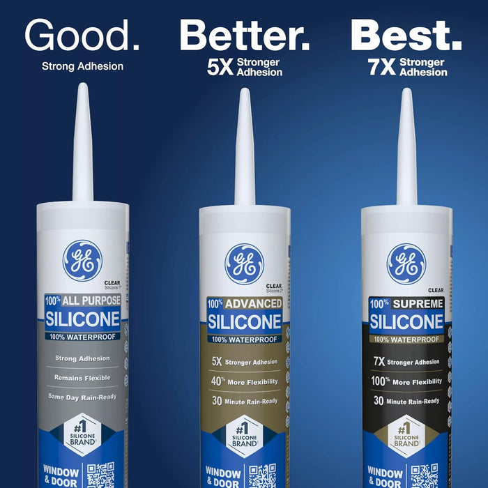GE All Purpose Silicone Caulk, Clear, 10 fl oz Cartridge, 100% Waterproof Silicone Sealant, Stronger Adhesion, Freeze & Sun Proof (Pack of 12)