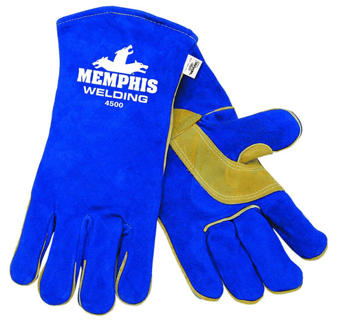MCR Safety 4500S 13-Inch Memphis Split Cow Leather Welder Men's Gloves with Self Hemmed Cuff, Blue, Small, 1-Pair