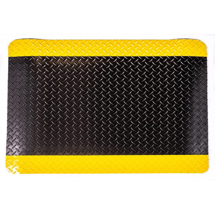 Vinyl Heavy Duty Diamond-Dek Sponge Industrial Anti-Fatigue Floor Mat, 3' x 5', Black with Yellow Border 3' x 5' Solid