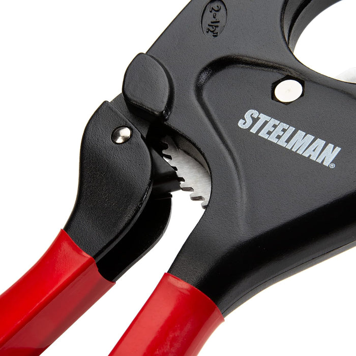 Steelman 42565 PVC Pipe Cutter Tool, Cuts 2.5-inch Plastic Tube, Ratcheting, Stainless Steel Blade