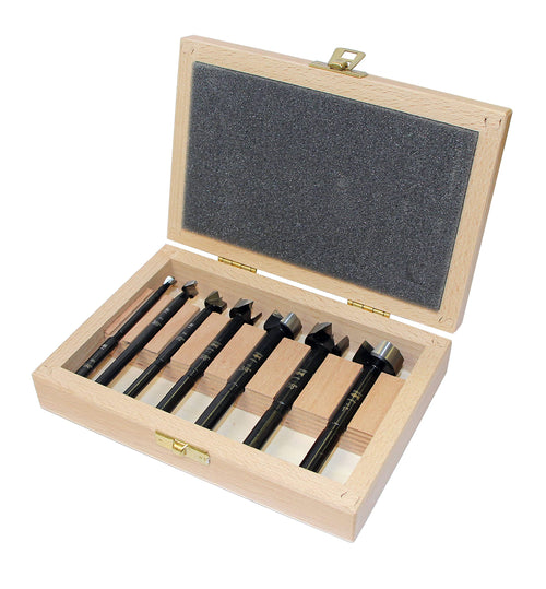 Fisch FSA-367185 Black Shark 7 Piece Forstner Drill Bit Set with Custom Wooden Box, Includes Bits from 1/4-inch up to 1-inch Diameter, Premium Forged Steel
