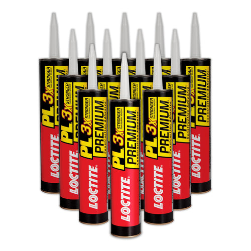 Loctite 1390595 PL Premium Polyurethane Construction Adhesive, 10 fl oz Cartridge, Versatile Construction Glue for Wood, Concrete, Stone, Metal & More (Pack of 12)