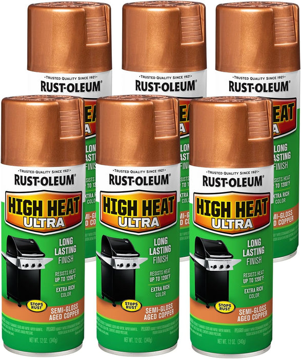 Rust-Oleum 241232 High Heat Ultra Spray Paint, 12 oz, Aged Copper (Pack of 6)