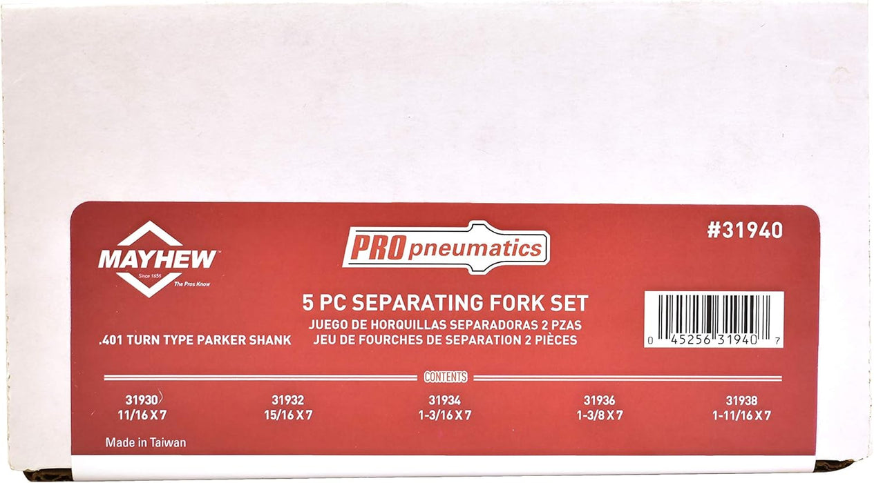 Mayhew Tools 31940 Pneumatic Separating Fork, 5-Piece Set, Black Oxide Finish