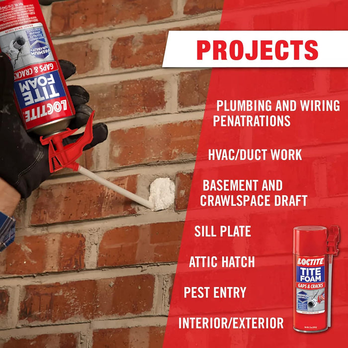 Loctite Tite Foam Gaps & Cracks Spray Foam Sealant, 12 fl oz Can, Polyurethane Expands for Insulation (Pack of 12)
