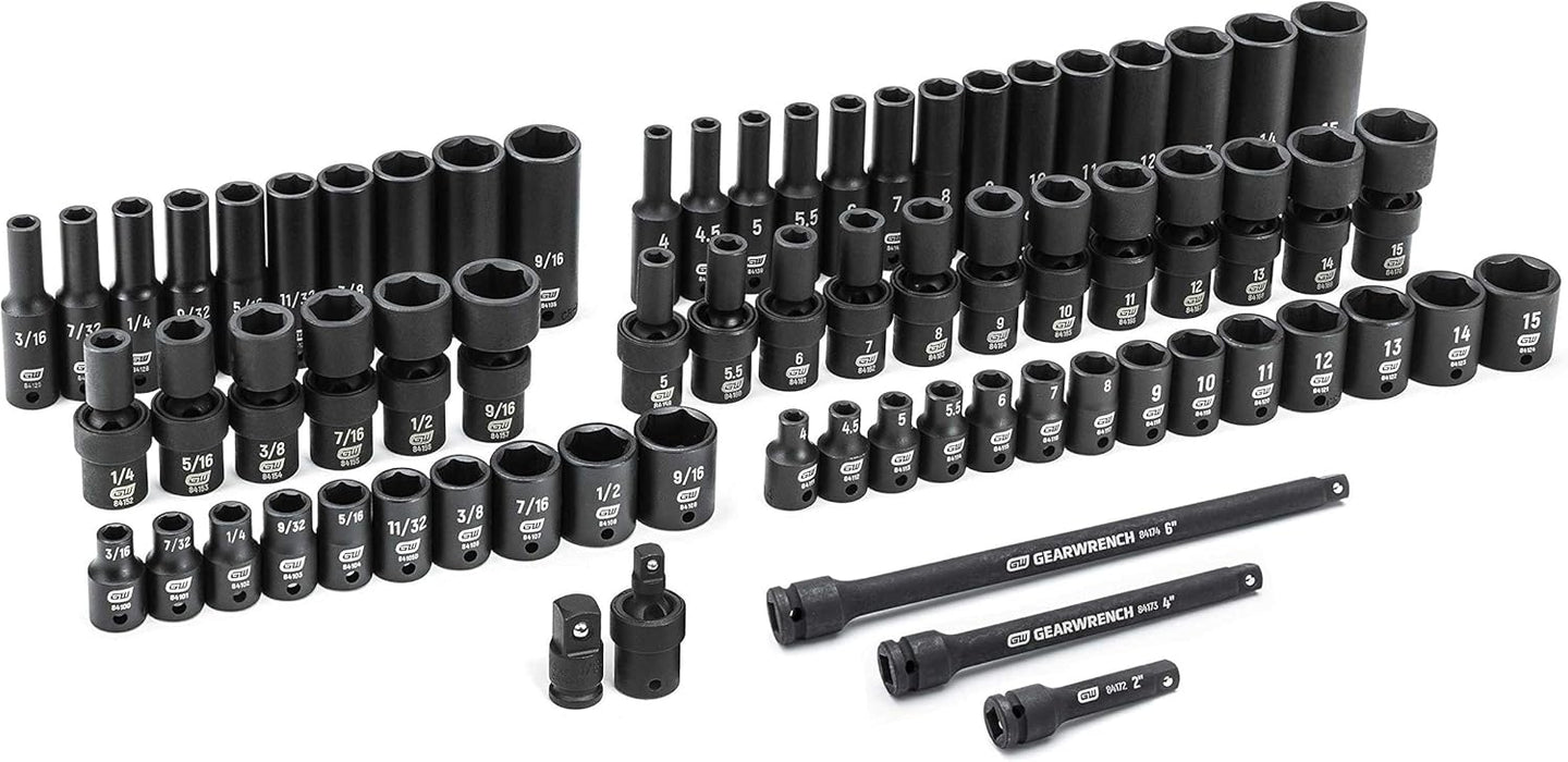 GEARWRENCH 71 Piece 1/4" Drive 6 Point Standard & Deep Universal Impact SAE/Metric Socket Set | 84903