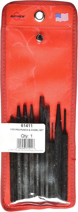 Mayhew Pro 61411 Punch and Chisel Set, 11-Piece Black Oxide Finish