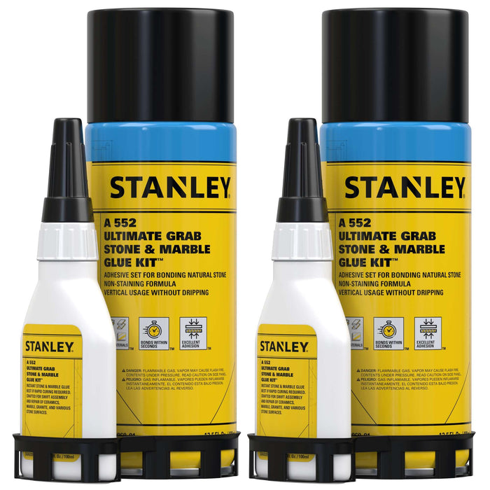 STANLEY Instant Stone & Marble Glue, (2 x 13.5 fl oz) CA Adhesive with Activator, Cyanoacrylate Bonding Spray for Tile and Craft, Granite, Quartz, Repair (Pack of 2)