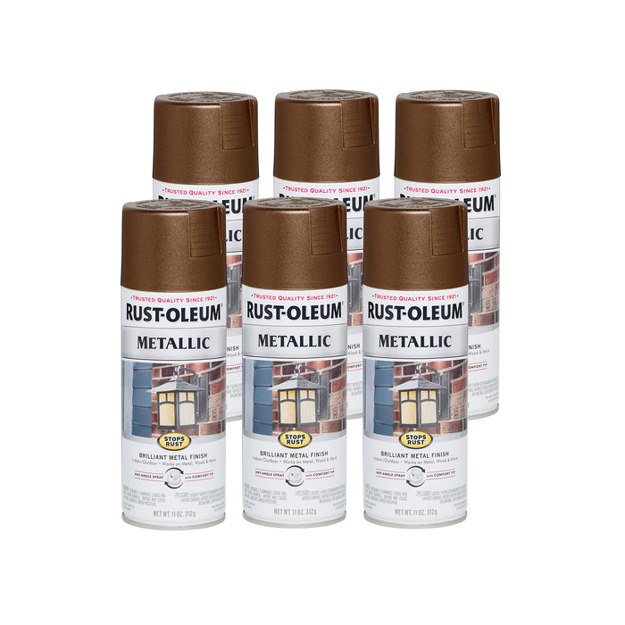 Rust-Oleum 286525 Stops Rust Metallic Spray Paint, 11 oz, Dark Copper (Pack of 6)