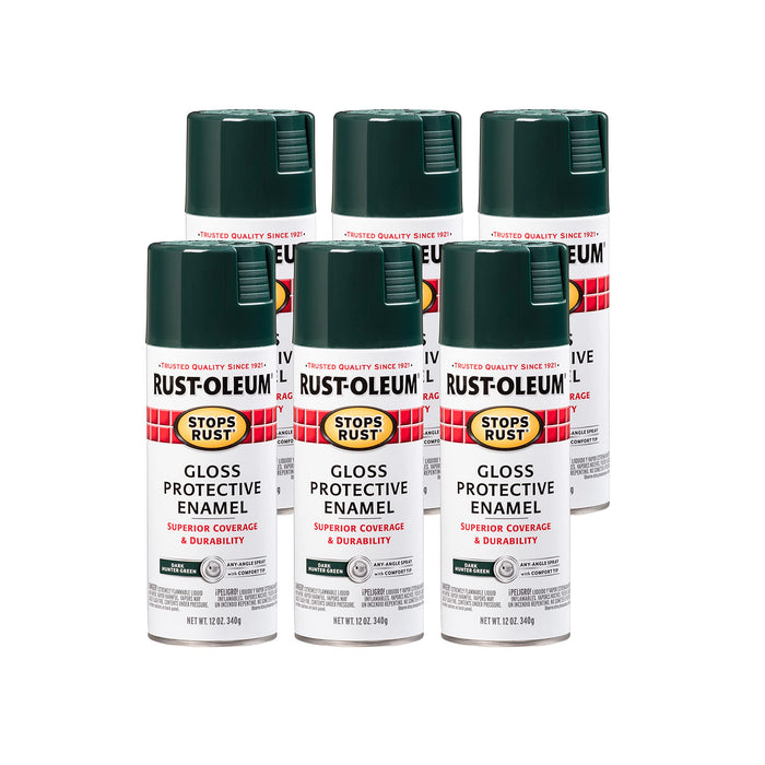 Rust-Oleum 7733830 Stops Rust Spray Paint, 12 oz, Gloss Dark Hunter Green (Pack of 6)