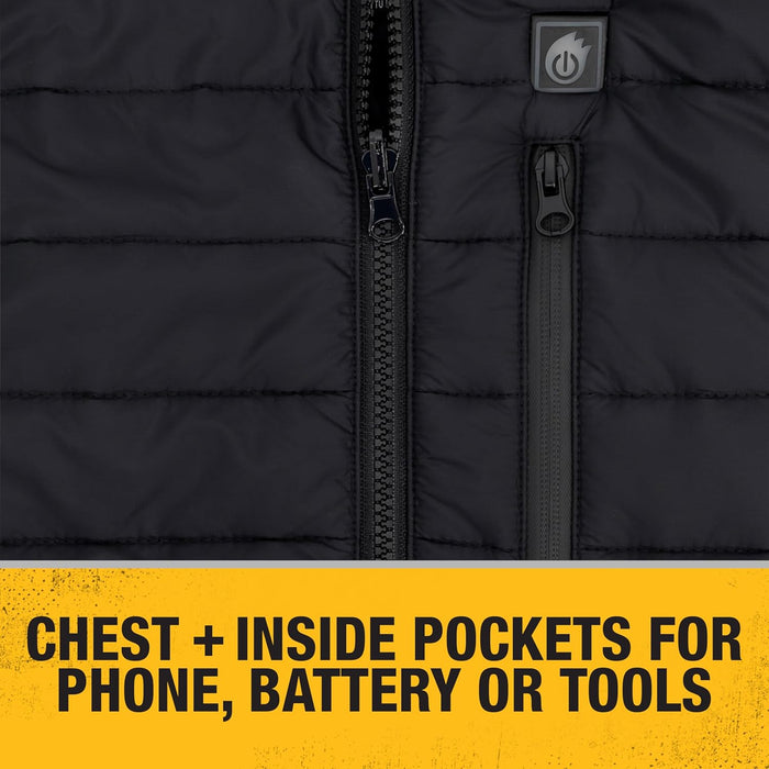 DEWALT Men's Cold Weather Heated Puffer Vest Kit with Battery, Black, Size XL - DCHV095BD1