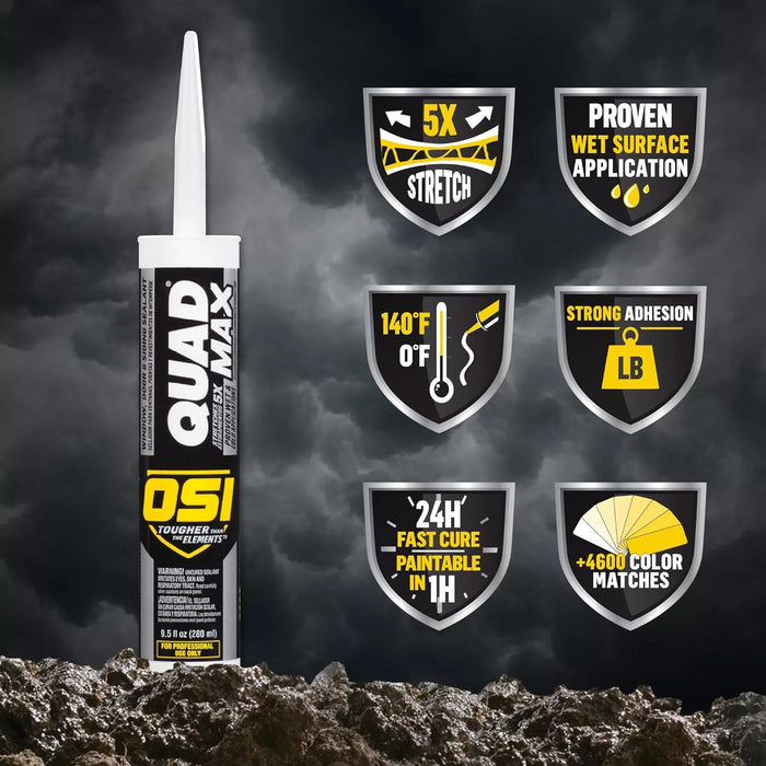 OSI 2445634 Quad Max Window, Door and Siding Sealant, Clear, 9.5 fl oz Cartridge (Pack of 12)