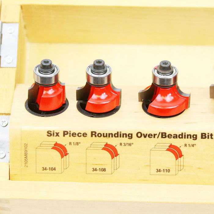 Freud 5 Piece Round Over/Beading Bit Set - Ideal for Rounding & Beading Edges on Furniture - 1/4" Shank & 3/8" Bearing - 89-102