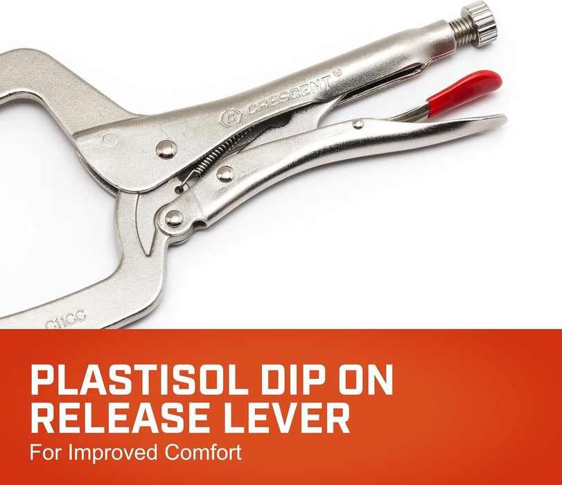 Crescent C18CCRN Locking C-Clamp with Swivel Pad Tips - Heavy-Duty Adjustable Clamp with Hex Key Recess & Compound Action