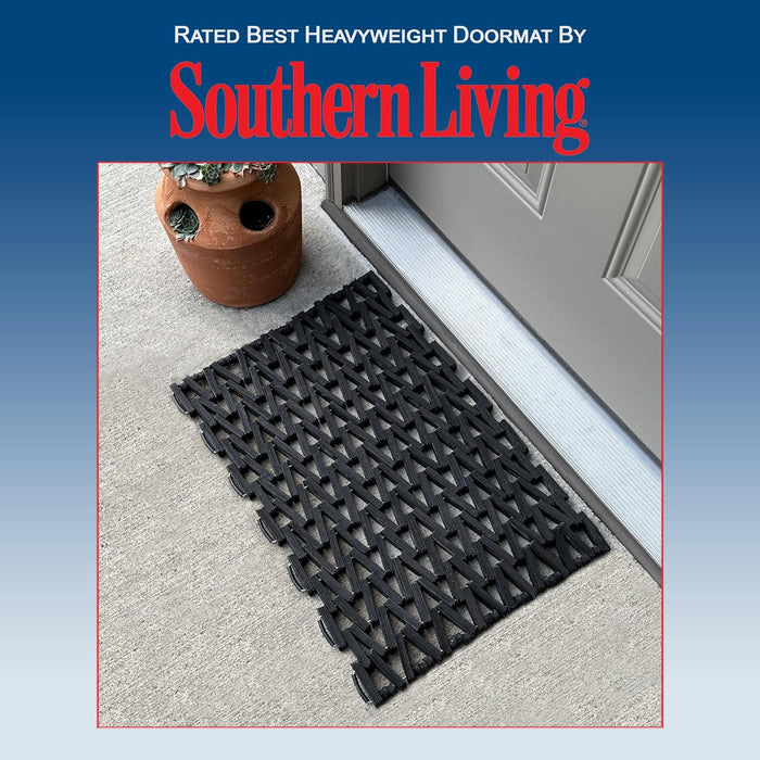 Durable Durite Recycled Tire-Link Outdoor Entrance Mat, Herringbone Weave, 24" x 48", Black 2' x 4' (Rectangular)