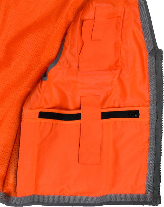 Radians SV55 Class 2 Heavy Woven Two Tone Engineer Vest with Padded Neck to Support Extra Weight in Cargo Pockets Large Orange