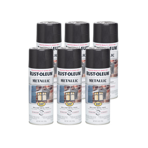 Rust-Oleum 7250830-6PK Stops Rust Metallic Spray Paint, 11 oz, Black Night (Pack of 6)